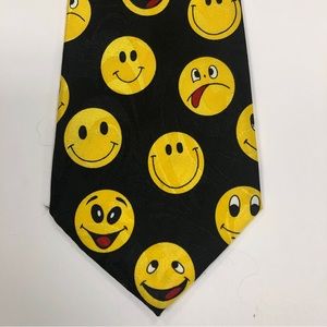Renaissance Tie Men Handmade 100% Polyester Smiley Face Emoji Funny Black Yellow